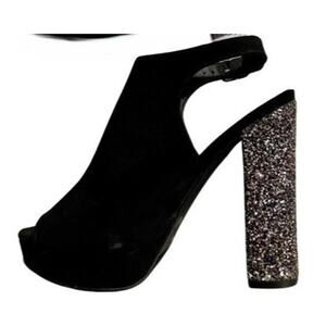 Charlotte Russe Heels Womens 6 Black Faux Suede Peep Toe Sparkly 5” Heels